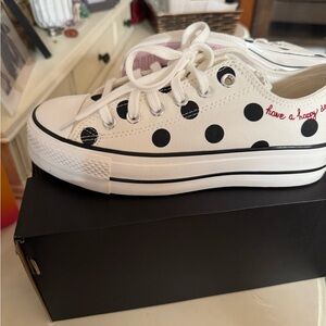 Converse White Sneakers with Black Polka Dots